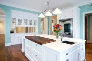 Kitchen with mahogany or dark colored wooden floors