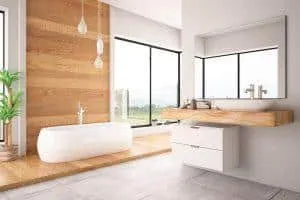 Vinyl and ceramic tile floors side by side