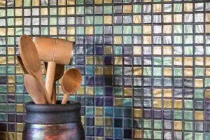 Kitchen or bathroom with glass backsplash