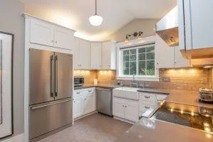 kitchen with flexible line track lights