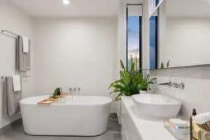 water damaged wall in bathroom