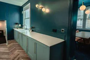 blue and white kitchen