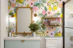 bathroom with shelf unit behind the toilet