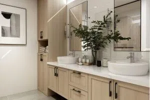 Mirror cabinet with vanity and bathtub for bathroom remodel costs